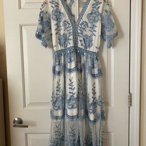 white and blue lace maxi dress